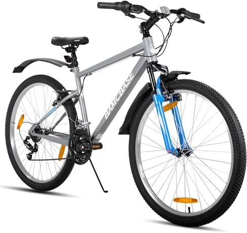 HILAND 26 Zoll Mountainbike für Herren und Damen, 18-Gang MTB Fahrrad mit V-Bremsen und Federgabel, Erwachsenen Mountainbike für Stadt, Freizeit und Gelände, Grau
