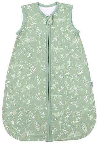 TupTam Baby Sommer Schlafsack 0.5 TOG aus OEKO-TEX zertifizierten Materialien, Farbe: Salbei_Libellen, Größe: 56-62