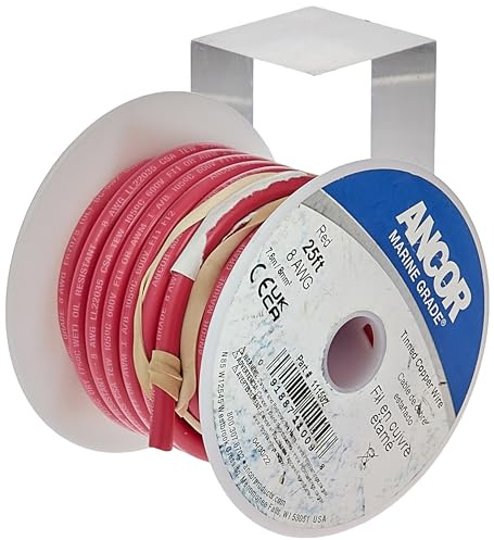 Ancor 111525 Marine Grade Electrical Tinned Copper Battery Cable (8-Gauge, Red, 250-Feet)