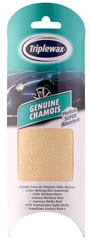 Triplewax Diamond Peau de Chamois - Chiffon de séchage Naturel Haut de Gamme pour Voitures et Verre
