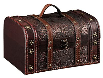 shelfmade Kleine Schatztruhe Holz, 22 x 14 x 14 cm - Geschenk Truhe klein Holztruhe - Schatzkiste Kindergeburtstag - Schatztruhe Hochzeit (Braun - Vintage)