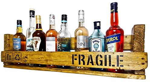  Fragile  oder mit Wunschtext Whiskyregal Wandbar Whiskeyregal rustikal Schnaps Gin Whiskey Whisky Palettenmöbel Schnapsregal Weinbar Wandregal Weinregal