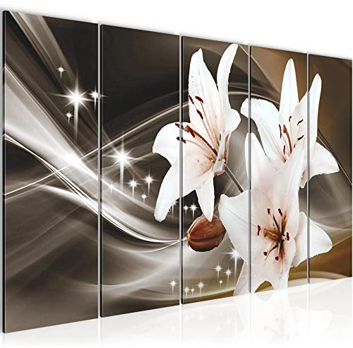 Runa Art Bild Blumen Lilien Wandbilder auf Vlies Leinwand 5 Teilig Wanddekoration Wohnzimmer Schlafzimmer 204956b