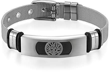 Flongo Bracelet Réglable en Acier Inoxydable pour Homme Femme Motif de Arbre de Vie Couleur Argent/Or Bracelet Manchette à la Mode