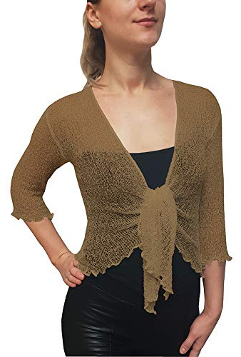 Mimosa Damen gehäkelter Bolero offener Cardigan Glitzer oder einfarbige super Dehnbare Spitzen-Fischnetz-Strickjacke Normal und Übergröße