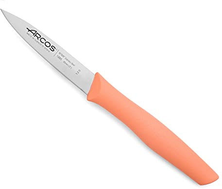 Arcos Serie Nova, Spelucchino Coltello per sbucciare, Lama Acciaio Inossidabile NITRUM 85 mm, Manico Polipropilene, Colore Corallo