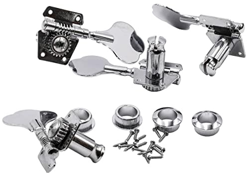 vhbw Stimmwirbel Mechaniken Pegs 4L kompatibel mit Gitarre | Bass - Gitarrenwirbel, Stimmmechanik, 18,5 mm Aufnahme, Silber