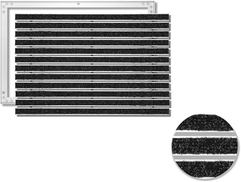 SWmat Fußabtreter für Innen & Außen I Eingangsmatte mit Aluminium Rahmen I Einbau Schmutzfangmatte & eingelassene Fußmatte Anthrazit 100 x 80 cm