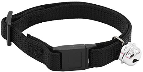 Aimé - Collar Antiestrangulamiento para Gato de Nailon Negro - Accesorio Con Hebilla de Seguridad y Cascabel de Metal - Tamaño Ajustable de 18 a 28 cm
