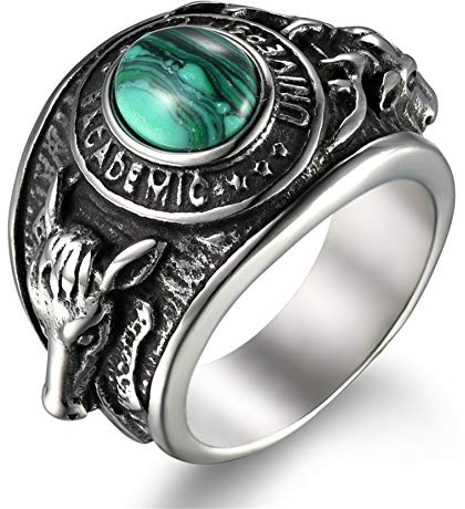 Flongo Herren-Ring Siegelring Männer Ring Daumenring aus Edelstahl Bandring Silber Türkis Davidshirsch Motorradfahrer Biker Herren-Accessoires