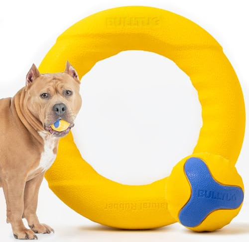 BULLTUG - Chew Ring & Fetch Ball Combo for Aggressive Chewers | Heavy-Duty, Ultra-Durable Natural Rubber, Tough Dog Toys for Medium to Large Breeds