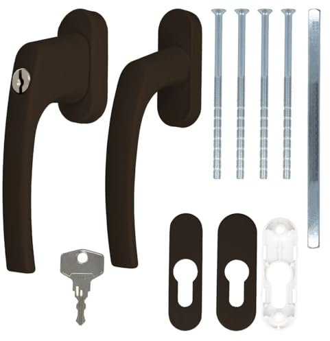 Alu Terrassentürgriff Balcony mit Rosetten - abschließbar, Farbe:Braun RAL 8019