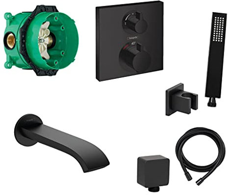 vanvilla Wannenset mit Unterputz Armatur Hansgrohe, Wanneneinlauf und vanvilla Handbrause, schwarz beschichtet Wannen-SET HGS22