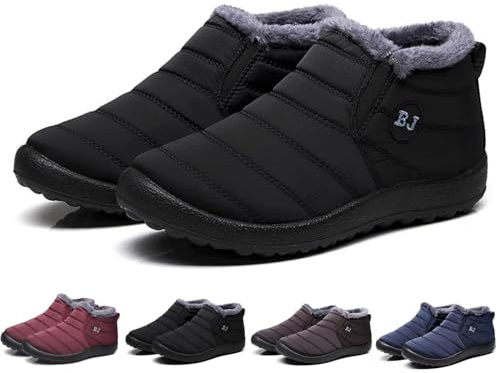 Hokuto Boojoy Winter Snow Boots, Men & Women's, Fur Lined Waterproof Slip On Ankle Boots (Black, Numeric_8)