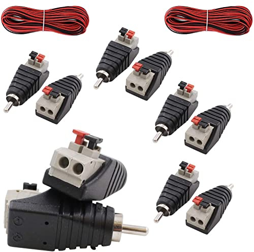 RUNCCI-YUN 10 stycken RCA till högtalarkabeladapter högtalarhögtalare phono RCA hane till AV hane 2 skruvterminal videoljud fjäderpress typ balun för CCTV