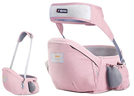 SONARIN Baby Hüftsitz,Ergonomischer Taille Hocker Baumwolle Babytrage Hipseat Hüfttrage mit Sicherheitsgurt & Einzelnem Schultergurt Multi-Position Bauchtragen für Neugeborenes Kinder(Rosa)