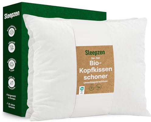 SLEEPZEN Proteggi Cuscino 50x80 cm Set da 2 – Molton 100% Cotone Biologico – Fodera Protettiva Assorbente – Traspirante e Silenziosa – Ipoallergenico – Portogallo – Oeko-Tex – Garanzia 15 Anni