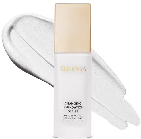 MERODA® Colour Changing Foundation SPF 15 [Light to Medium Skin] - Mature Skin Liquid Makeup - Long Lasting Color Match for Face