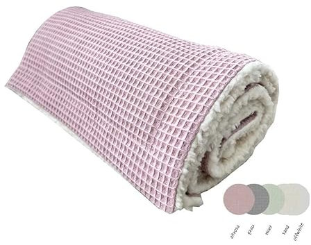 Glückspilz Babydecke Waffelpique und Baumwoll-Frottee oder Ökoteddy, Krabbeldecke für Mädchen und Jungen, Teddyfutter, ROSA, 100 x 100 cm