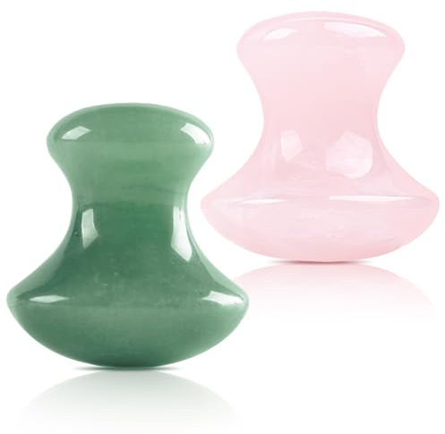 2 Stück Pilz-Form Gua Sha Massagewerkzeug, Akupressur, Natual Guasha Board für Gesicht Hals Augen Beauty Spa Entspannende Verbesserung von Feinen Linien (Rosa, Grün）