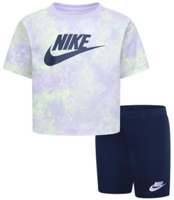 Nike COMPLETO BAMBINA BOXY TEE E BIKE SHORT 36L658 (LILLA, 3-4 YEARS)