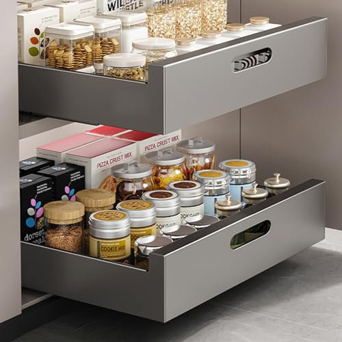 Herfair 1pcs Teleskopschublade Küche Organizer Schrank Schublade Ausziehbarer Schrank Organizer Schubladen Aufbewahrungsregale (Grau,25x43x8cm)