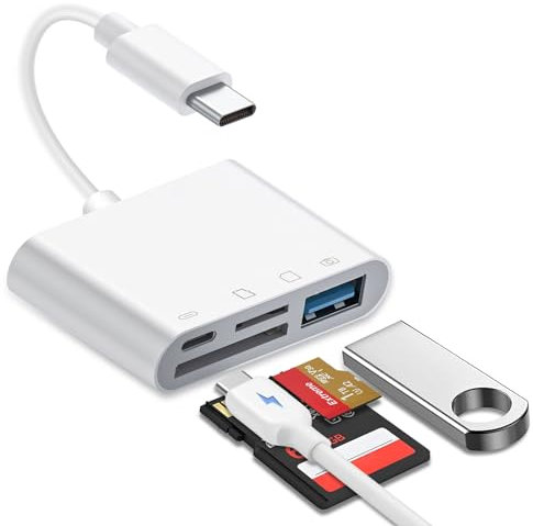 USB C SD Card Reader, Micro SD to Type C Adapter for iphone 15,SD Card Reader for iphone USB C,4-in-1 Type C OTG Adapter Camera Memory Card Reader for iPhone with TF/SD Dual Slot, Plug and Play