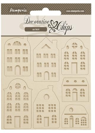Stamperia - Decorative Chips for Scrapbooking, Albums, Card Making, Bullet Journals, and More, Laser Cut Cardboard Shapes, Easy to Glue, Perfect for Hobbies, Crafts, and Gifting (Lavender Cozy Houses)