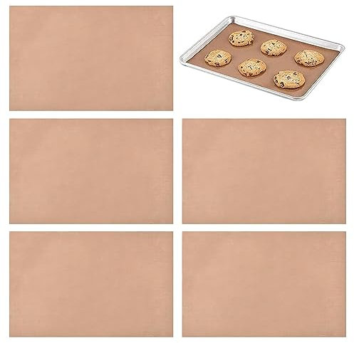 Ansodo 5 Pcs Reusable Baking Mat, Heat Resistant Non Stick Baking Sheet, 40x33cm Baking Paper with Fiberglass, Washable Cooking Mat Oven Liner Baking Tray Liner for Meat Burgers Vegetables Fruits