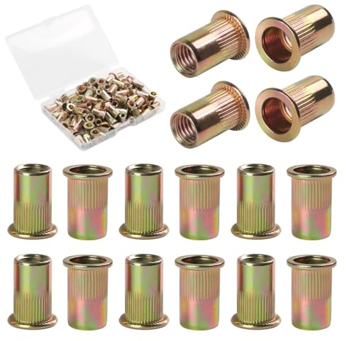 FOMGIIN 100 Pièces M4 écrous à Sertir, En Acier Au Carbone Galvanisé écrou Insert Riveter Manchon, Ronds Aveugles Insers Fileté Riveteuse, écrous à Rivets Flat Head Threaded Rivet Nuts