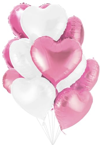 Jonami 25 Herz Folienballons Rosa Weiss Helium Luftballon, Romantisch Deko, Dekoration für Romantische Atmosphäre, Heiratsantrag, Valentinstag Deko und Hochzeit