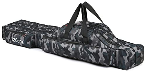 Solinder 3-lagige Angelruten-Tasche, tragbar, faltbar, Angelruten-Tragetasche, Angelrolle, Angelgerät, Aufbewahrungstasche