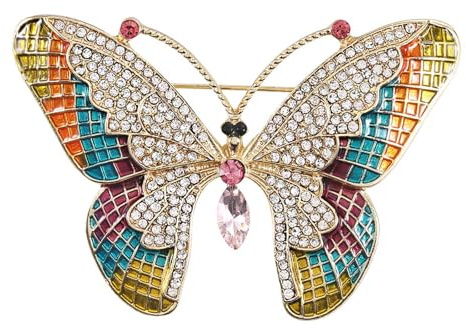 Wendalern Broche Papillon en Strass Arc-en-ciel en Émail Diamant Cz Insecte Épingle de Revers Écharpe Châle Bouquet Corsage Accessoires Vestimentaires pour Femmes