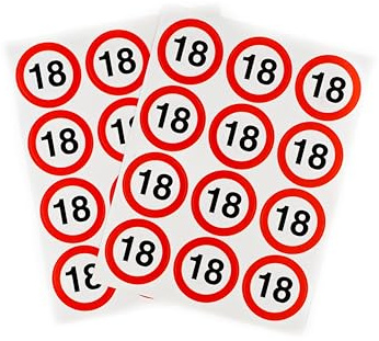 Tiwoca Deko zum 18. Geburtstag – 24 rot-weiße Aufkleber mit Verkehrsschild-Optik Zahl 18 – Ausgefallene Geburtstagsdeko und lustige Geschenkideen für Junge und Mädchen