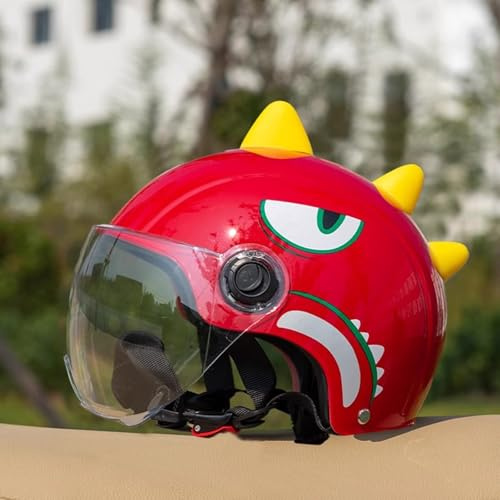QJWMatic Casque de Moto Mignon pour Enfants avec visière pour garçons et Filles, Demi-Casque Ouvert, Casque de Rue rétro de Dessin animé 3/4, Casque de Scooter, de vélomoteur, de VTT L,49-54CM