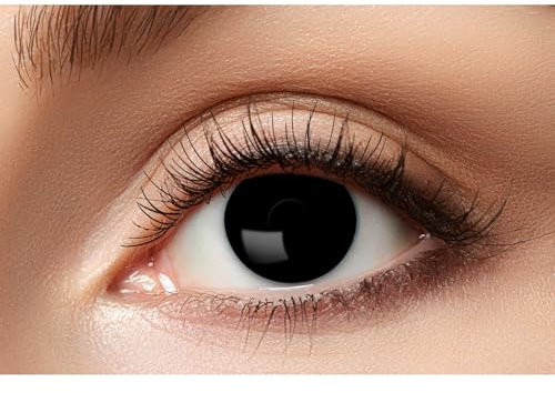 Schwarze Hexe Kontaktlinsen/Monatslinsen - vegane, tierversuchsfreie Motivlinsen ohne Sehstärke - Unisex - Erwachsene - ideal für Halloween, Karneval, Motto- und Horror-Party
