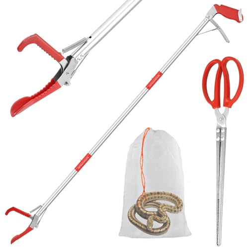 Lconvicely Multifunktionales Schlangengreif-Set, 127 cm, zusammenklappbarer Schlangenhaken mit breiter Backe, Edelstahl-Schlangenzange mit rutschfestem Griff