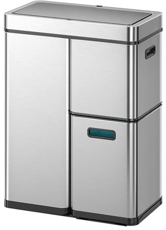 EKO Mirage Plus - Sistema di raccolta differenziata con 3 scomparti, 2 x 15 l e 30 l, con sensore, 3 secchi interni in plastica, pattumiera automatica con coperchio, grande pattumiera da cucina 60 l