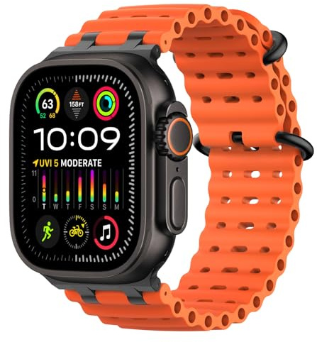MoKo Correa Ocean Compatible con Apple Watch 42/44/45/46/49mm | Para iWatch Ultra 3/2/1,S11/10/9/8/7/6/5/4,SE 3/2/1, Correa Deportiva de Silicona, Conector Metálico
