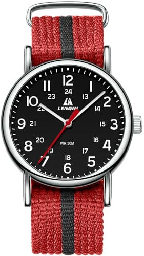 LN LENQIN Orologi Militare Sportivo Orologio Analogico Quarzo da Uomo Impermeabili Orologi da polso con Cinturino in Nylon (Blackred Silver Black)