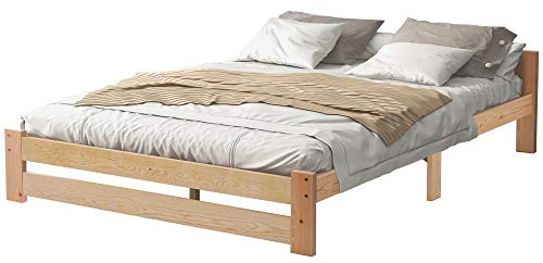 SogesPower Kiefernholz-Bett 140x200 cm mit minimalistischem Design, Natürliches Futonbett mit beruhigender Optik & direkter Matratzenlagerung, Ideal für Gästezimmer