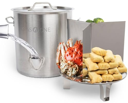 GasOne Stainless Steel Steamer – 40qt Steamer Pot for Cooking with Water Fill Spout, Rack, Divider – Steam Pot for Tamales and Crab Boil – Induction Ready