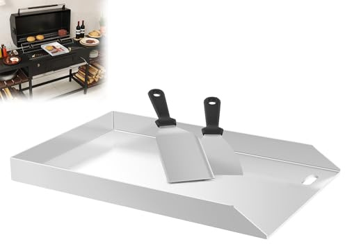 ACXIN Plancha Grillplatte aus Edelstahl | BBQ Grillplatte 30x45x4cm mit Ölauffangrinne | Universal Grillzubehör | Feuerplatte für Gasgrill, Holzkohlegrill, Grillwagen | inkl. 2 Grillspachtel