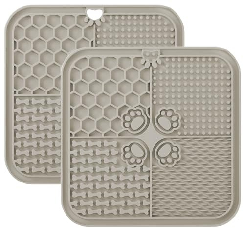 Leckmatte Hund Hundespielzeug, Futtermatte für Butter, Joghurt, für Hundebaden, Trainieren, Fellpflege & Klauenpflege, BPA-frei(2er-Pack Beige, 20X20 cm)