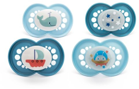 MAM Original Day & Night Schnuller | 6-18 Monate | 4er Pack | inklusive 2X Schnuller im Dunkeln leuchten | kiefergerechtes Design | Babyzubehör | Blau (verschiedene Motive)