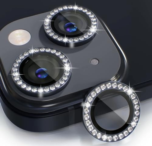 KK KENIK Camera Lens Protector For iPhone 13 Mini/13, Diamond Crystal Ring Design, 9H Tempered Glass, Waterproof, Scratch-proof For iphone 13 Mini/13 Camera Lens Protector (Black)