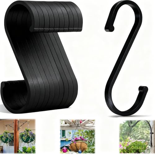 WUBAYI Lot de 10 crochets en forme de S – Crochets en S en métal robuste pour suspendre des pots, des plantes, des outils dans la cuisine, le jardin, la maison (noir)