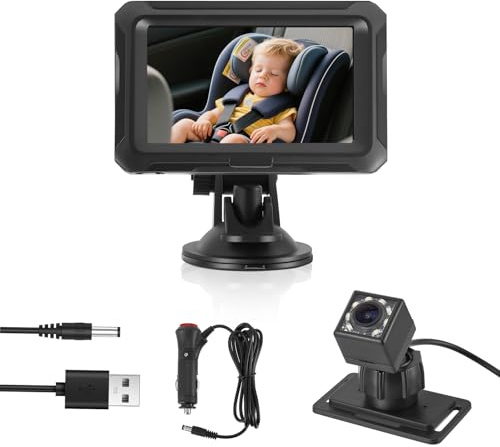 Baby Car Camera HD, 4.3'' Display Child Mirror Rear Facing for Car Back Seat with Night Vision, 150° Wide View with Reusable Sucker Bracket, Real Time Infant Safety