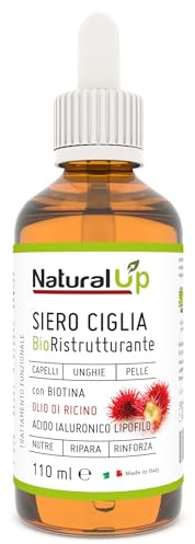 Siero Ciglia e Sopracciglia 110ml | Effetto Allungante e Rinforzante Naturale con Olio di Ricino, Biotina, Vitamina E e Acido Ialuronico Lipofilo | Formula Funzionale Complex Multiuso, No Astuccio