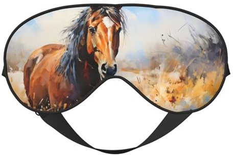 Augenmaske zum Schlafen, Grasland-Ölgemälde, Pferd, Schlafmaske mit verstellbarem Riemen